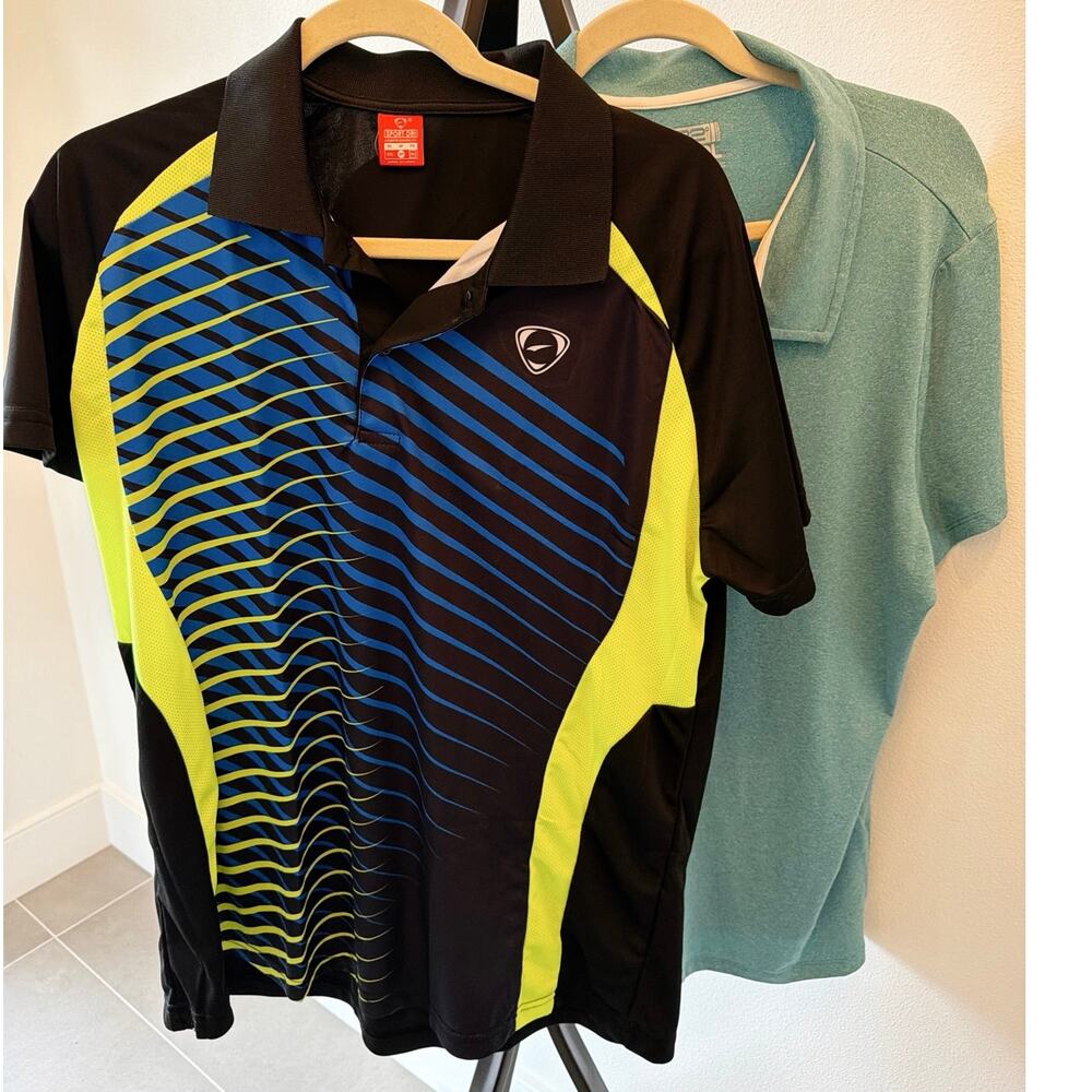 Set of 2 Curvy Plus 2X Short Sleeve Golf Shirts Black Blue and Turquoise
